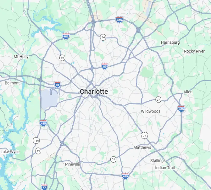 Charlotte, NC service area map